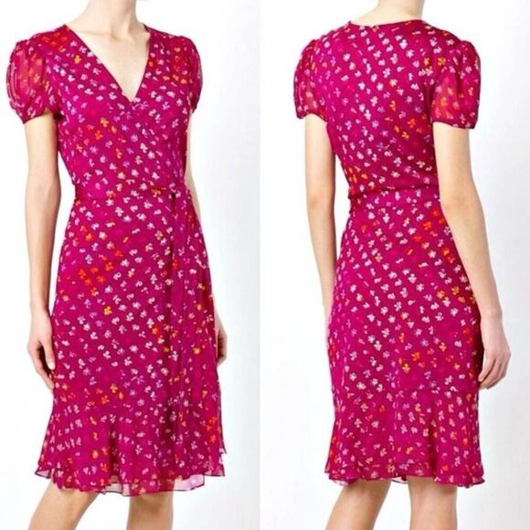 Diane Von Furstenberg Layton Silk Jersey and Chiffon Ruffle Wrap Dress Size 2 - Picture 2 of 10